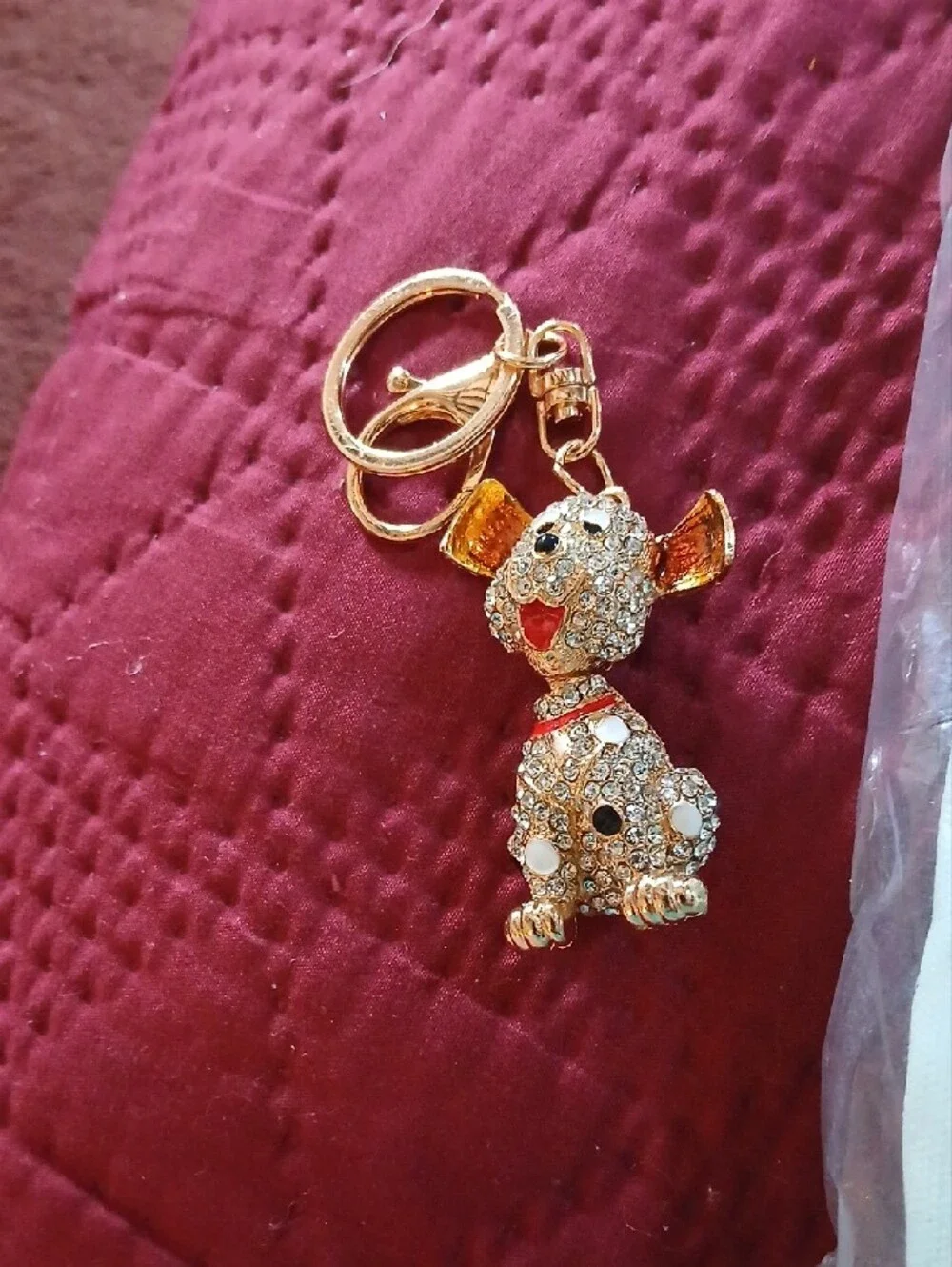 Crystal Dog Keychain - Pink Gold Rhinestone Charm